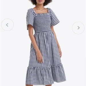 Draper James Dark Navy and White Gingham Smocked Tiered Midi Dress Cottagecore